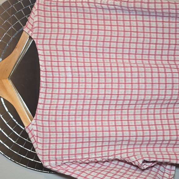 Flax Linen Gingham Checkered Boxy Short Sleeved Crew Kneck Tunic Shirt NWOT - Picture 6 of 10